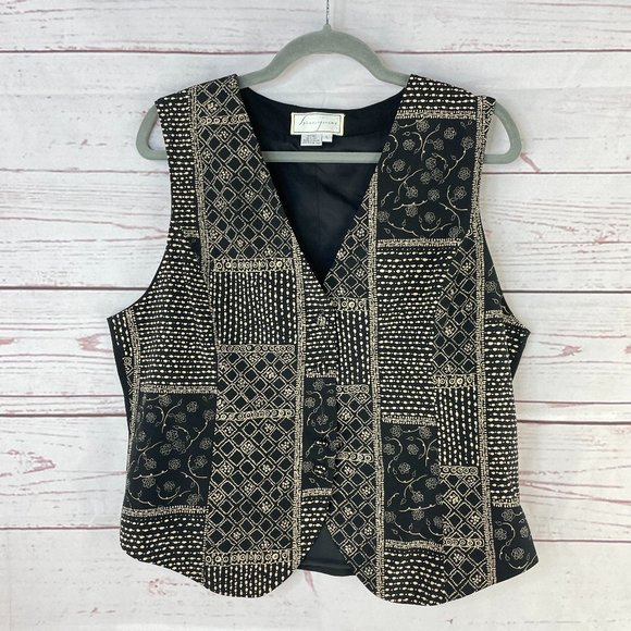 Spenser Jeremy Jackets & Blazers - Vintage Spenser Jeremy Black and Gold Button Up Silk Vest Size Large